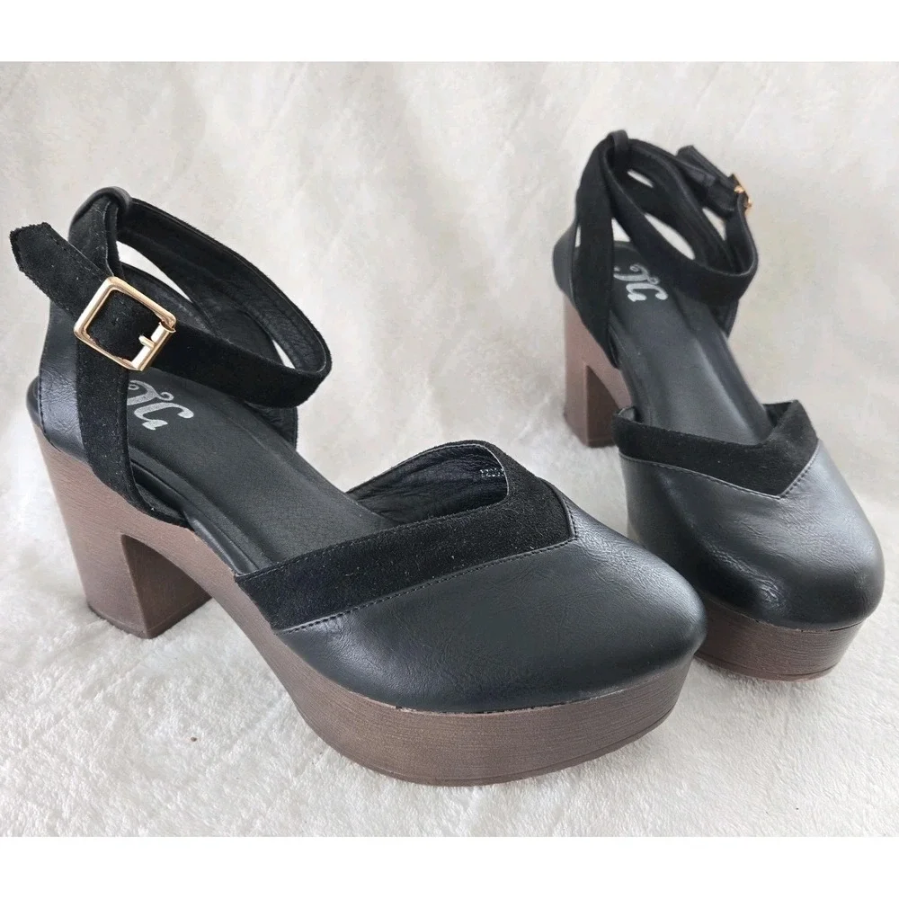 JG Mary Jane Platform Sz 7 Chunky Heel Y2K Black Ankle‎ Strap Preppy Holiday